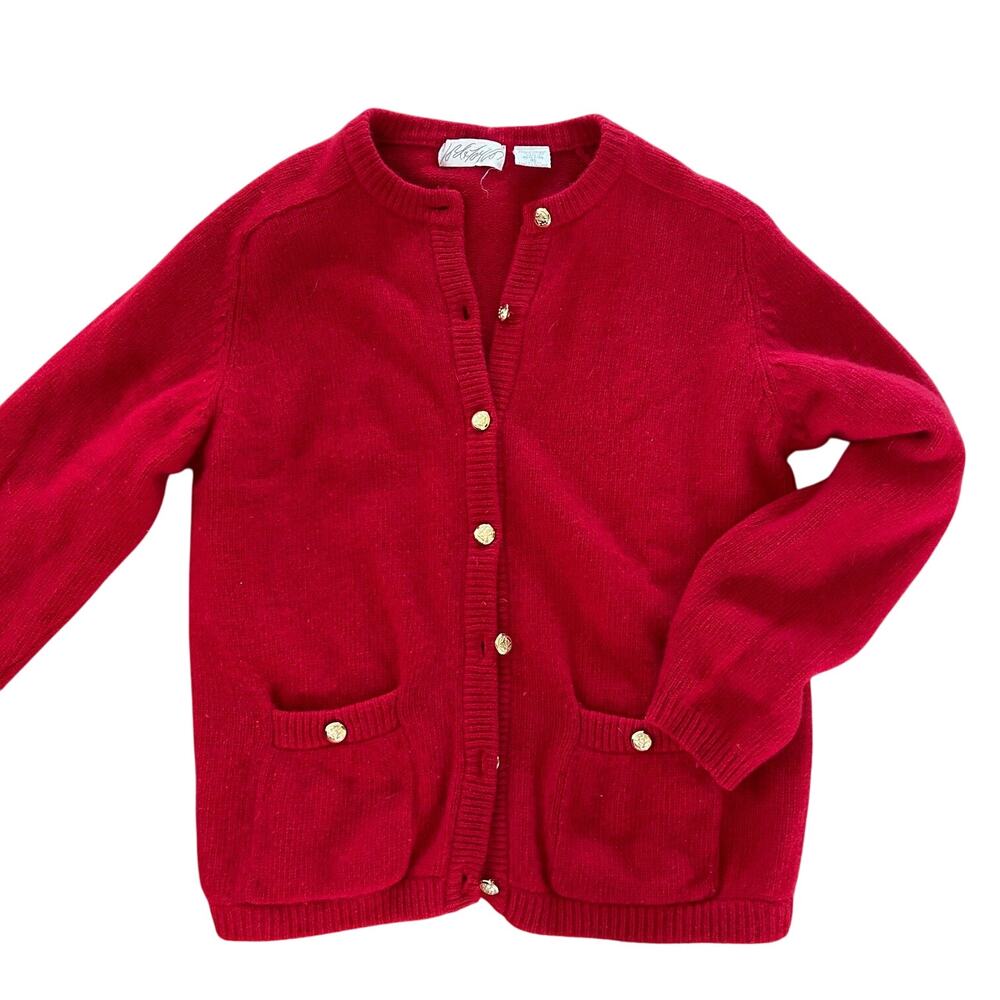 Lord & Taylor Cardigan Womens M Red Wool Gold Button Preppy Sweater Vintage - Picture 8 of 11